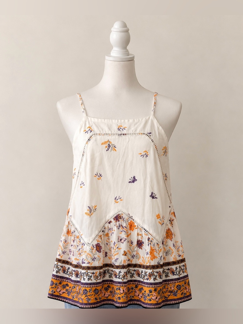 Blue Rain Floral Butterfly Boho Cami Top
